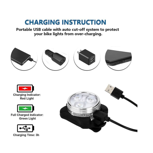 Set, superljusande USB uppladdningsbara cykelljus, Ipx4 vattentäta mountainbikeljus Uppladdningsbart framljus bakljus (svart)