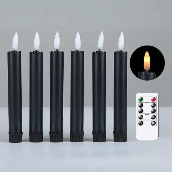 6 kpl välkkyviä liekettömät kynttilät Remote Co:n kanssa Black 16.5cm