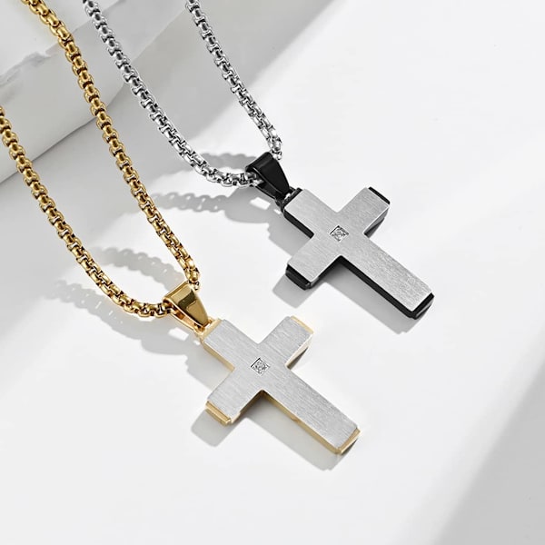 Kors Halsband i Rostfritt Stål Religiöst Korshänge Smycken för Män Kedja Guld Svart Tillgänglig