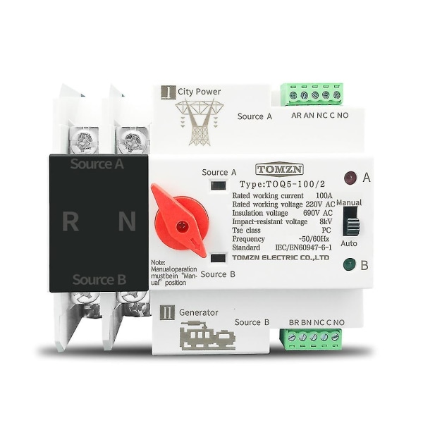 Enfasig Din-skena ATS 220V Dubbel Automatisk Transfer Elect