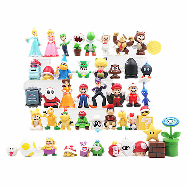 48 stk./ Sæt Super Mario Familie Luigi Yoshi Bowser Wario Peach Toad Daisy Figur Model Legetøj