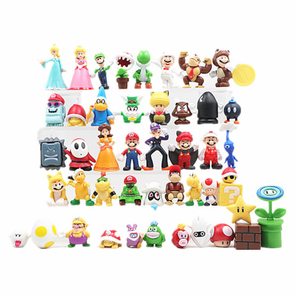 48 stk/ Sett Super Mario Familie Luigi Yoshi Bowser Wario Peach Toad Daisy Figur Modell Leke