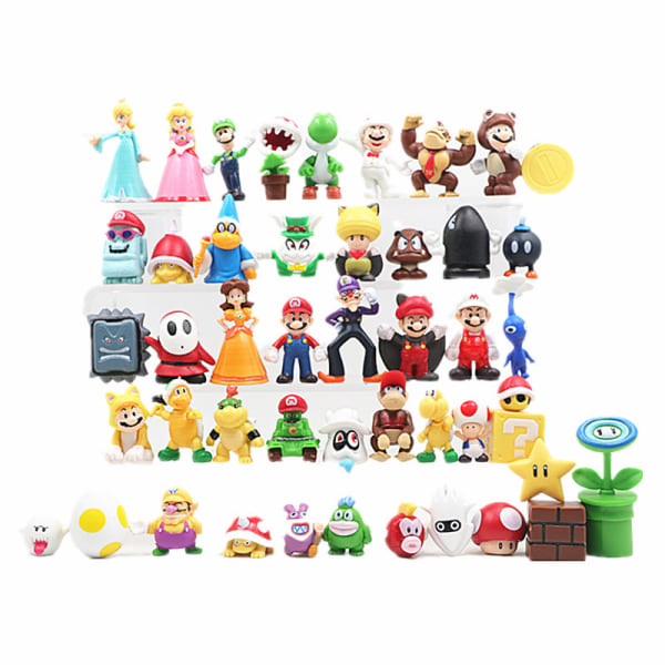 48 stk/sett Super Mario Family Luigi Yoshi Bowser Wario Peach Toad Daisy Figurmodell Leker