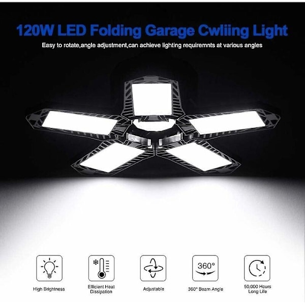 Deformerbar LED-garagesats - 120W 12000lm verkstadslampor i taket