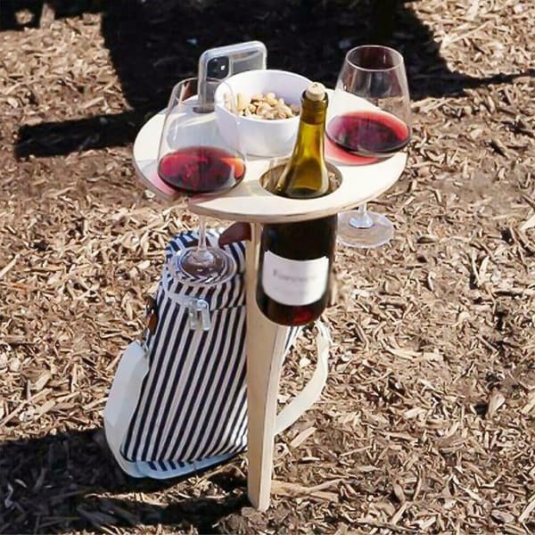 Hopfällbart picknickbord i trä för vin, utomhus
