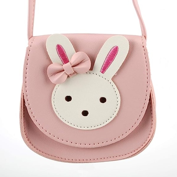 Liten kaninøre-bue crossbody-veske, PU-skulderhåndveske for barn jenter småbarn pink