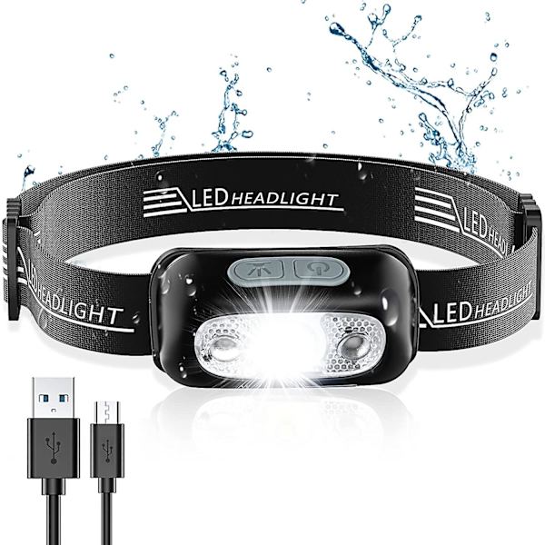 Cocoda Hodelykt Med Gestesensor, Ultra Lyssterk Oppladbar Led Hodelykt, 160 Lumen, Vanntett Ipx6, 4 Lysstyrker, Justerbar Hodelykt Usb For R