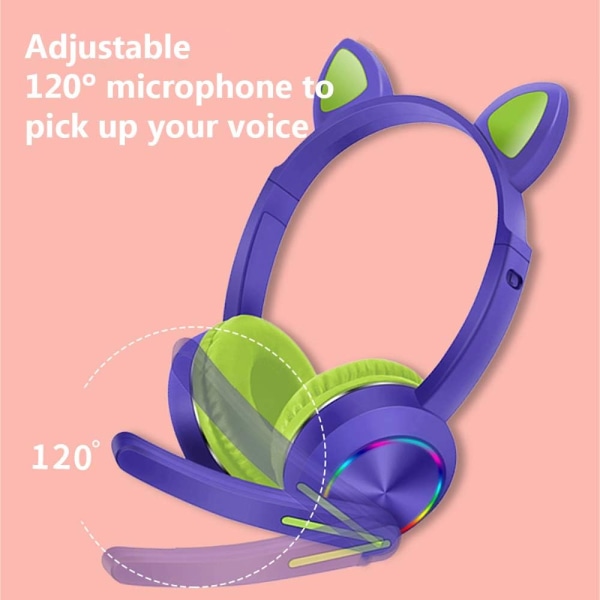 Cat Ear LED Light Up Bluetooth Headset med mikrofon, støjreducerende trådløst hovedp