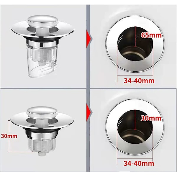 Badeværelsesvaskprop, Vaskprop, Pop Up Universal Badekar Drænfilter Vask Drænprop Med Anti-tilstopning Anti-lugt Og Anti-insekt Si.