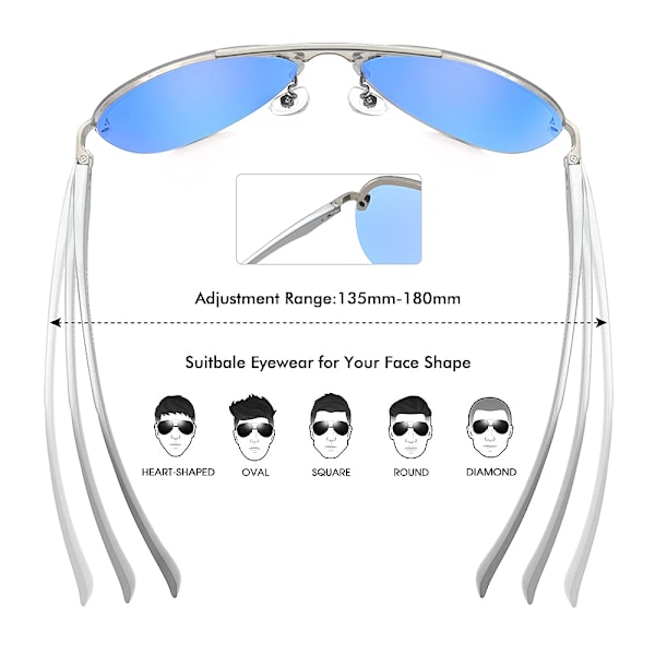 Polarisoidut Aviator-aurinkolasit miehille ja naisille, 63 mm UV400 -suoja, kevyt metallikehys, peilipinnoitetut linssit ulkokäyttöön