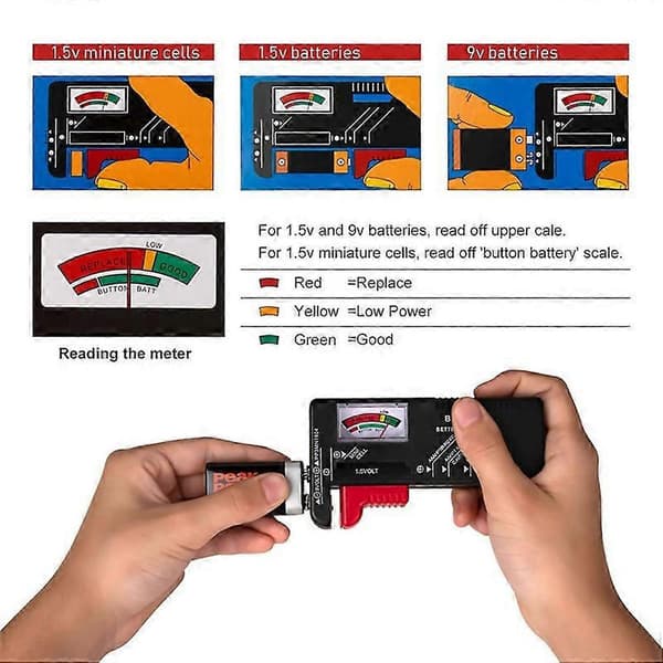 BT-168 AA/AAA/C/D/9V/1.5V Batterier Universal Knapcellebatteri Farvekodet Måler Indikerer Volt T