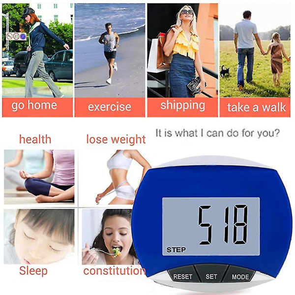 Skridttæller - Letlæselig Fitness Tracker. Kalorie og aktivitetstid. Clip-on