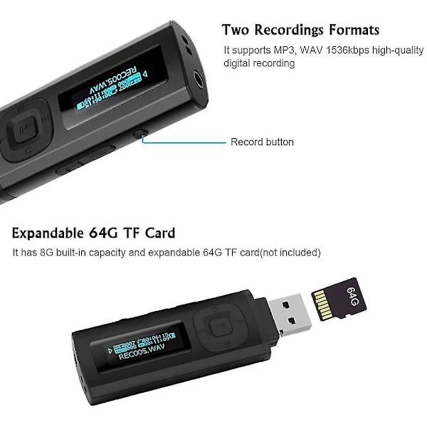 Usb Mp3-soitin Bluetooth 4.0 8 Gt musiikkisoitin muokkausominaisuudella