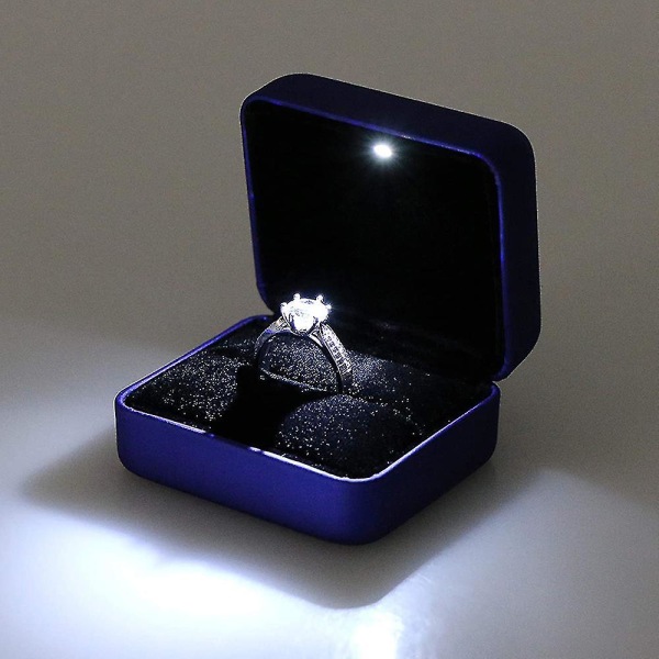 Led Lighted Ring Box Ørering Ring Gift Case Gift Ring Smykker Blue