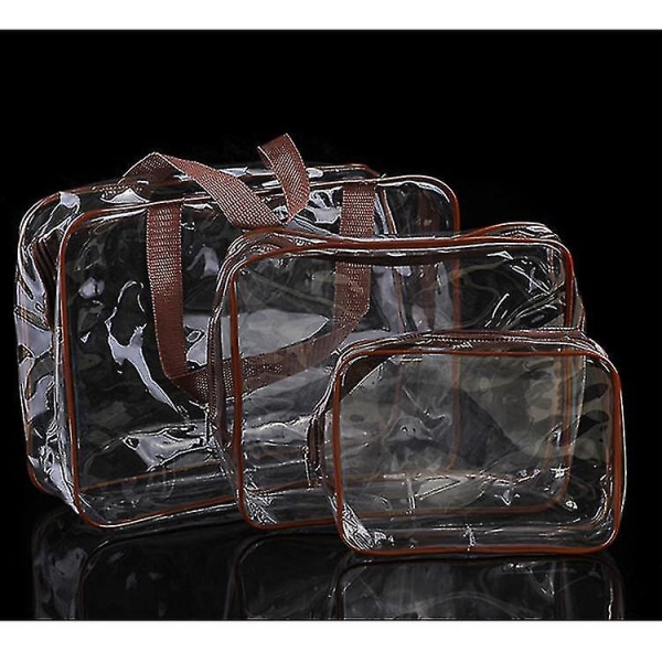 Wekity 3-delad genomskinlig kosmetisk väska, vattentät plast resepåse, vattentät transparent pvc resväska (kaffe)