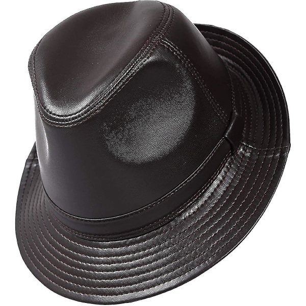 Vinterhatte,mænd Læder Fedora Hat Jazz Cap Fåreskind Top Hat Midaldrende Herre Hat Panama Efterår Og Vinter 55-63cm