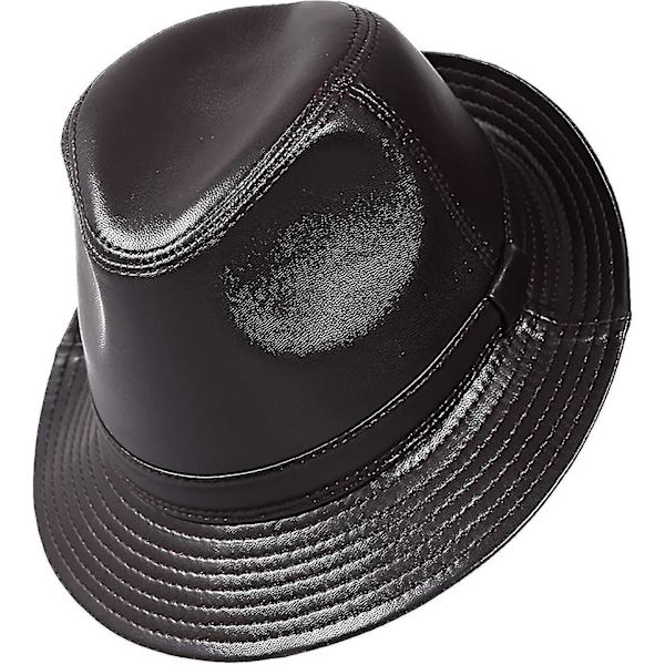 Vinterhatte, Mænds Læder Fedora Hat Jazz Cap Fåreskind Tophat Middelaldrende Gentleman Hat Panama Efterår Og Vinter 55-63cm
