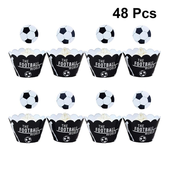 48 kpl lasten koriste cupcake-topperit jalkapallokakkupaperi cupcake-topper jalkapalloleivontakuppit