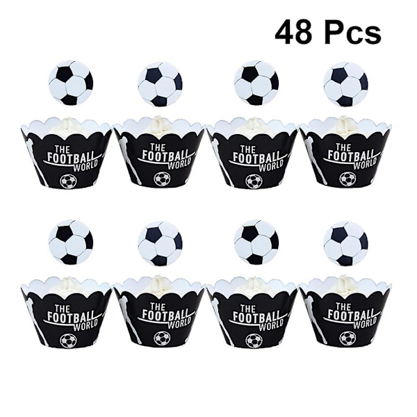48 stk. Børnedekoration Cupcake Toppers Fodbold Kageindpakning Cupcake Topper Fodbold Bagekopper