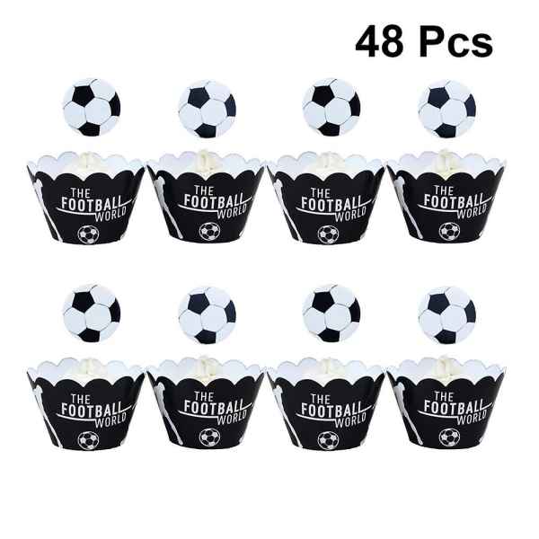 48 stk Kids Decor Cupcake Toppers Fodbold kageindpakning Cupcake Topper Fodbold bagekopper