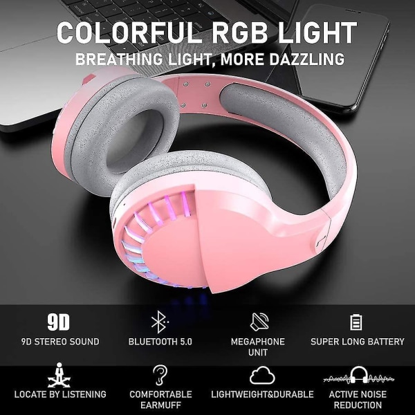 Over-ear trådløse Bluetooth-hodetelefoner, 5.1-kanals Hi-fi-stereo, hesteveddeløp Rgb Led-bakgrunnsbelysning, 1000mah oppladbart lettvekts gaming-headset med mikrofon