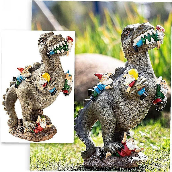 Hagedinosaurstatue Gnome Morsom Dverg Harpiksstatue Skulptur Hjem Utendørs Hagekunst Plendekorasjon S Hageornament