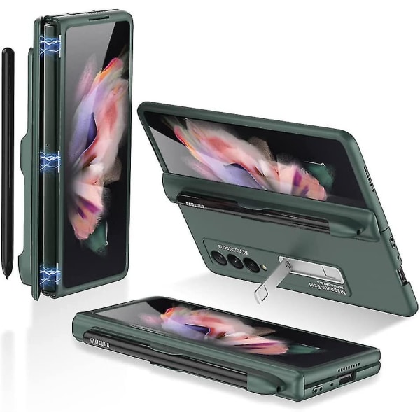 Gångjärnsskydd Kickstand- case Kompatibel Samsung Galaxy Z Fold 4 med S Pen-plats och inbyggt skärmskydd Green