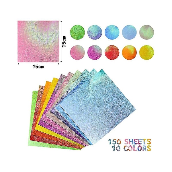 Papirglitter Papir glanspapir for håndverk - 150 ark papir Fargerikt firkantet brettepapir for di