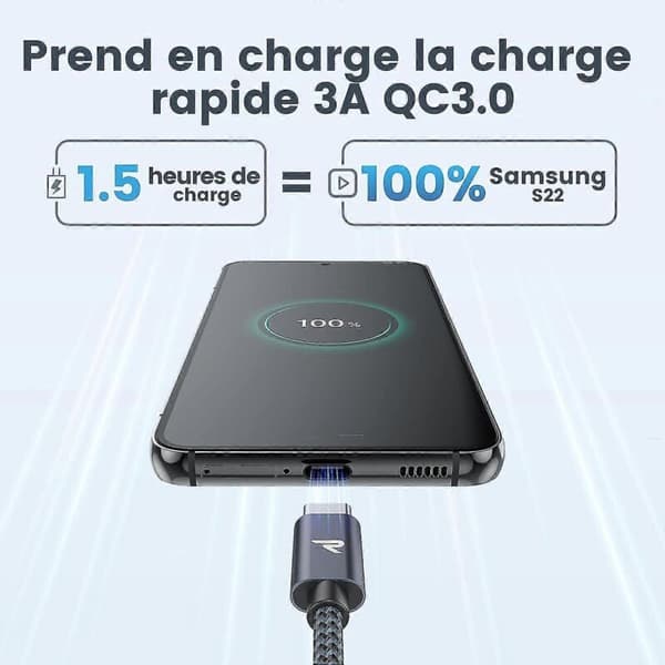 USB-C-kabel [USB 3.0, 1 m], USB typ C-kabel, USB-C-laddningskabel i nylon