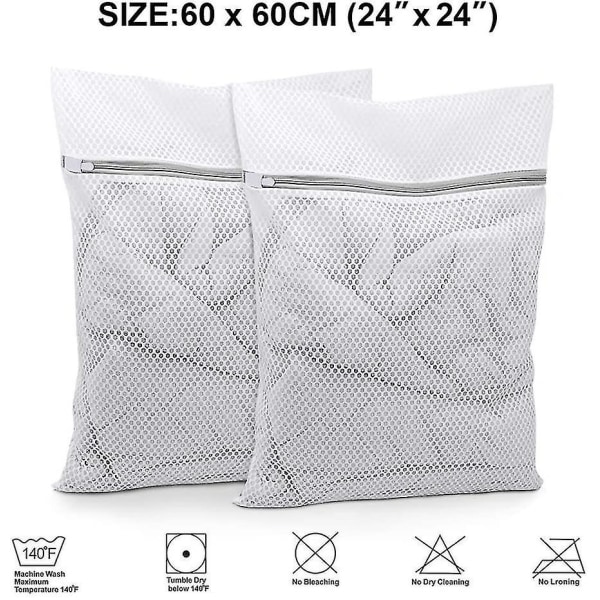 Erittäin suuri mesh pyykkipussi, 2 kpl vetoketjullinen polyesteripesupussi Set of 2 24 Inch x 24 Inch