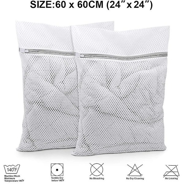 Erittäin suuri verkkomainen pyykkipussi, 2 pakkausta vetoketjullinen polyesteripyökkipussi Set of 2 24 Inch x 24 Inch