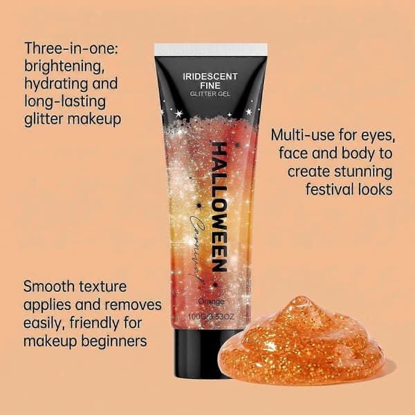 Halloween Glitter Gel Orange Shimmer Makeup