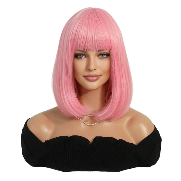 Kort kvinnors peruk med rosa lugg