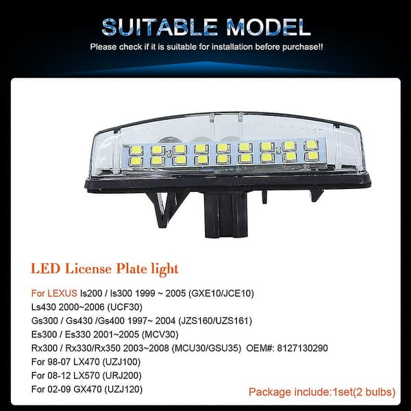 2 stk. LED-nummerpladelys til Lexus Is200/is300 Gs300