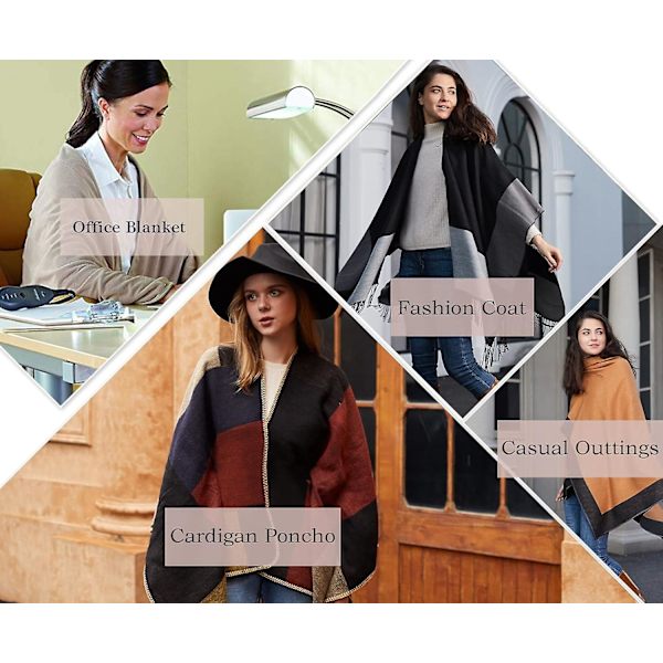 Trykt sjal wrap stilfuld åben front poncho kappe, ideel gave til kvinder