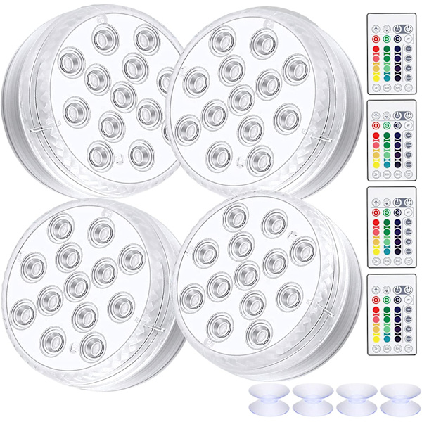 Dykke RGB LED-lys, 4 pakker 13 LED-pool-lys Vandtæt