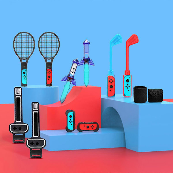 12-i-1 Speltillbehör för Switch Sports Inkluderar Komfortgrepp Tennisracket