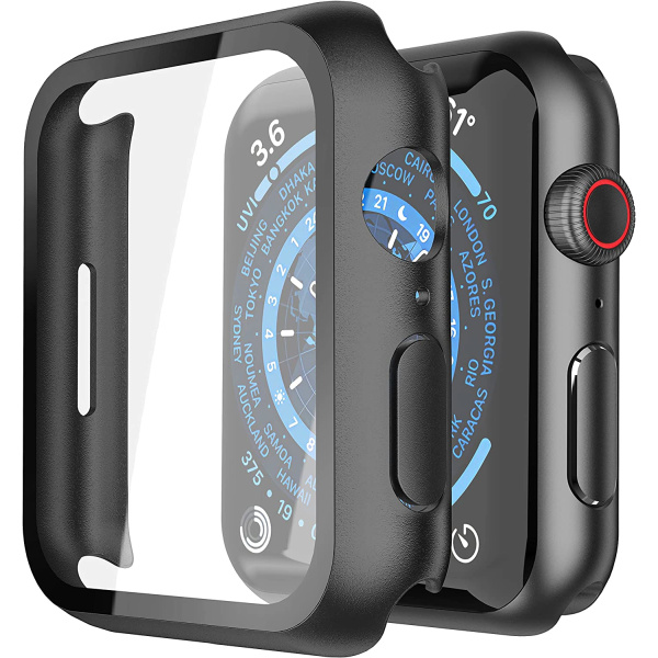 2-paks hardt PC-deksel med skjermbeskytter i herdet glass Kompatibel med Apple Watch Series 8 Series 7 41 mm, slankt, ripebestandig totaldeksel for i