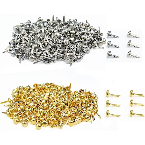 500 stk. papirclips - messingbelagte scrapbooking-brads runde metalbrads med opbevaringspose