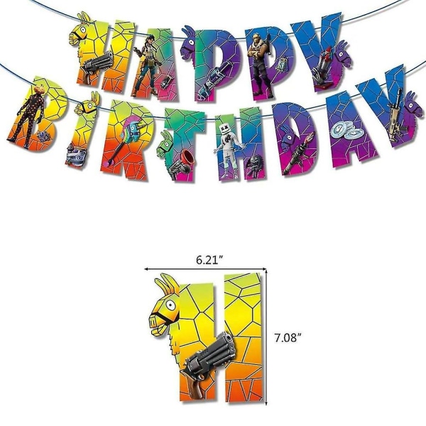 Fortnite spiltema Fødselsdagsfest tilbehør Dekorationer Balloner Banner Kage Toppers Sæt