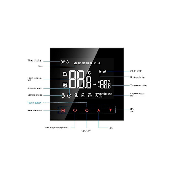 Wifi-älykäs termostaatti LCD-kosketusnäyttö Nwt100-16a Sähkölämmitys Älykäs termostaatti