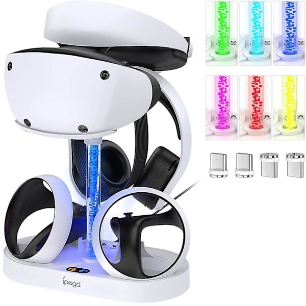 Laddningsstation för PS VR2 med RGB-ljus, vertikal laddningsställningsdocka stöd för PS VR2 headset-skärmtillbehör för Psvr2