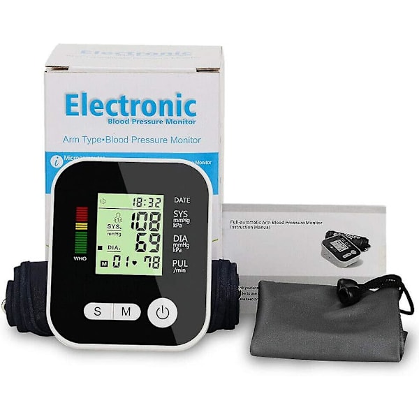 Automatisk digitalt blodtryksapparat til overarm - blodtryksmåler med manchet - sphygmomanometer