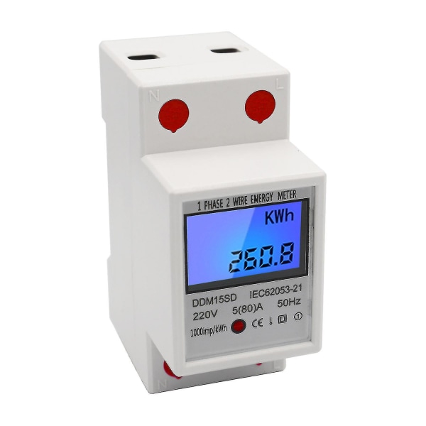 Enfasig Din-skena Energimätare 5-80a 220v 50hz Elektronisk Kwh-mätare med LCD-bakgrundsbelysning Digital Display Ddm15sd