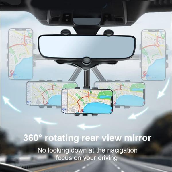 Ryggespeil Telefonholder for bil, 360° roterbar og Retra