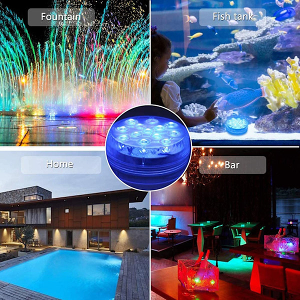 Dykke RGB LED-lys, 4 pakker 13 LED-pool-lys Vandtæt