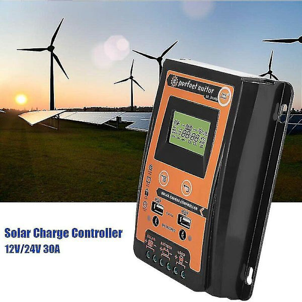 MPPT solcelleladningsregulator 12V/24V 30A dobbelt LCD-panel batteriregulator (30A) til solcellecontroller