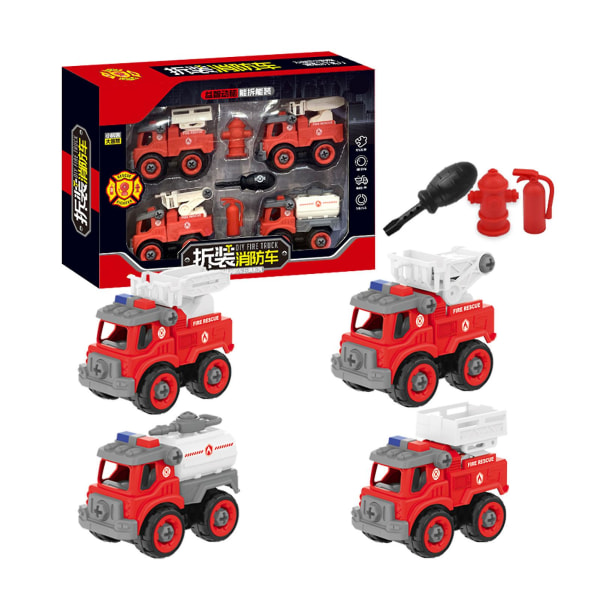 4st Brandbilsmodell Set Avtagbar Simulering Innovativt DIY Fire Engine Set för barn Barn