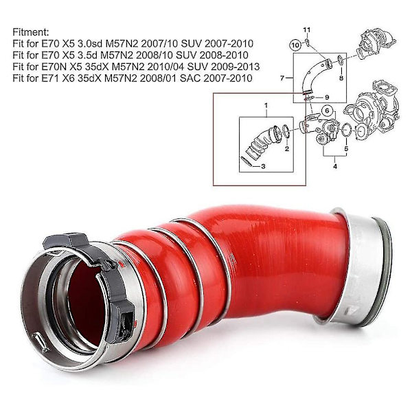 Billadapter for turbo intercooler, for X5 E70 X6 E71 M57n2 motor turbo slange 11617799873