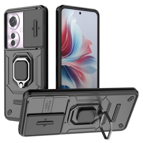 För Oppo Reno11 F 5G Case Ring Kickstand PC+TPU Bakskal med cover - Svart